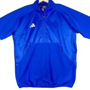 Adidas Jacket Mens Medium Blue Short Sleeve 1/4 Zip Windbreaker Athletic NEW